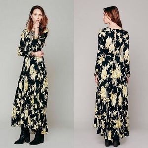 Free people first kiss black yellow floral maxi